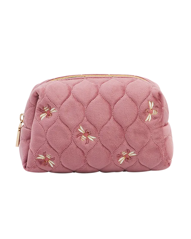 fable-england-quilted-bee-kosmetiktasche-rosa-samt-gesteppt image 1