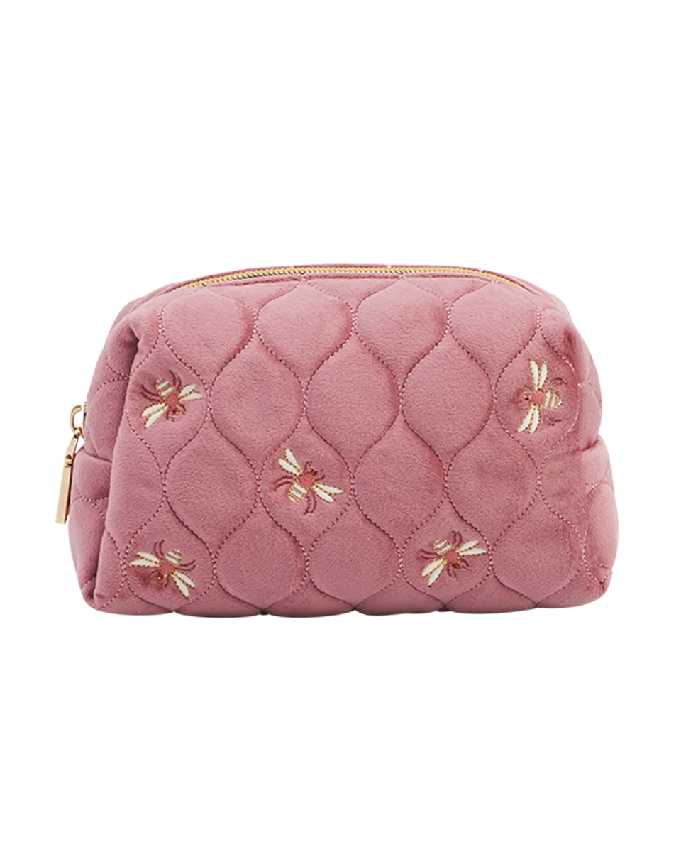 fable-england-quilted-bee-kosmetiktasche-rosa-samt-gesteppt image 1