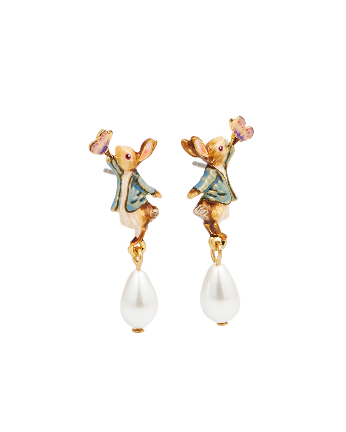 fable-england-peter-rabbit-butterfly-pearl-ohrringe-gold image 1