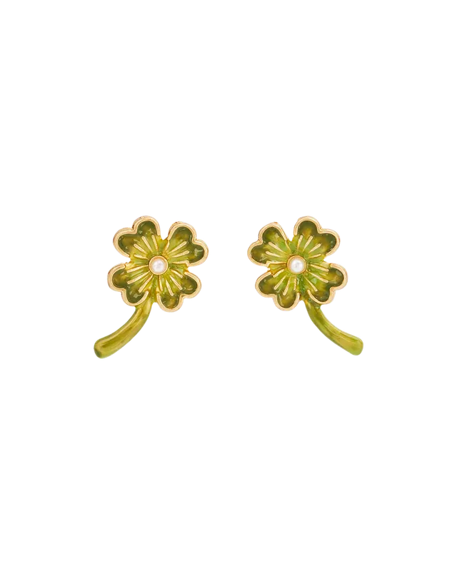 fable-england-lucky-clover-pearl-ohrstecker-gold-klee image 1