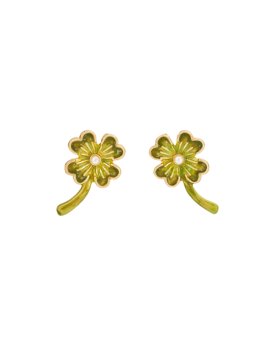 fable-england-lucky-clover-pearl-ohrstecker-gold-klee image 1