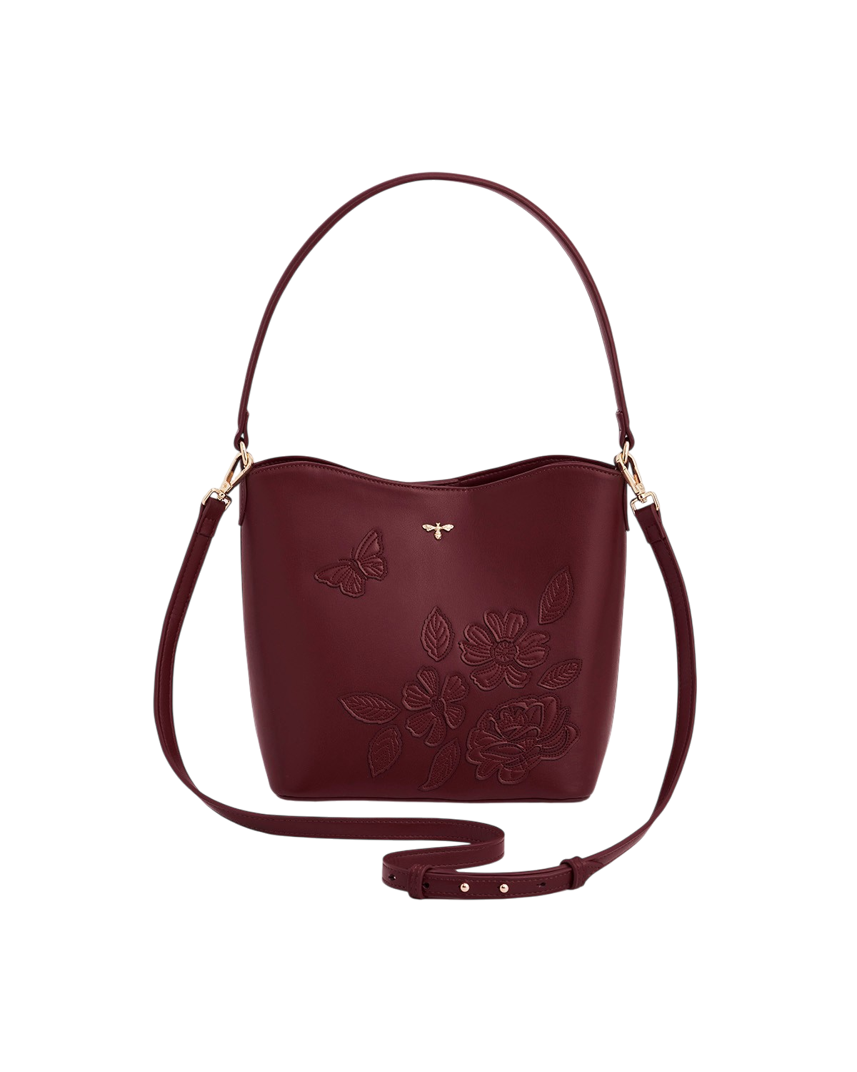 fable-england-floral-butterfly-bucket-bag-bordeaux-applikation image 1