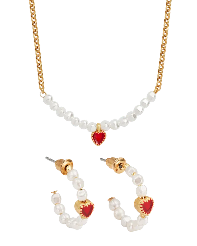 fable-england-love-heart-schmuckset-perle-rot-gold image 1