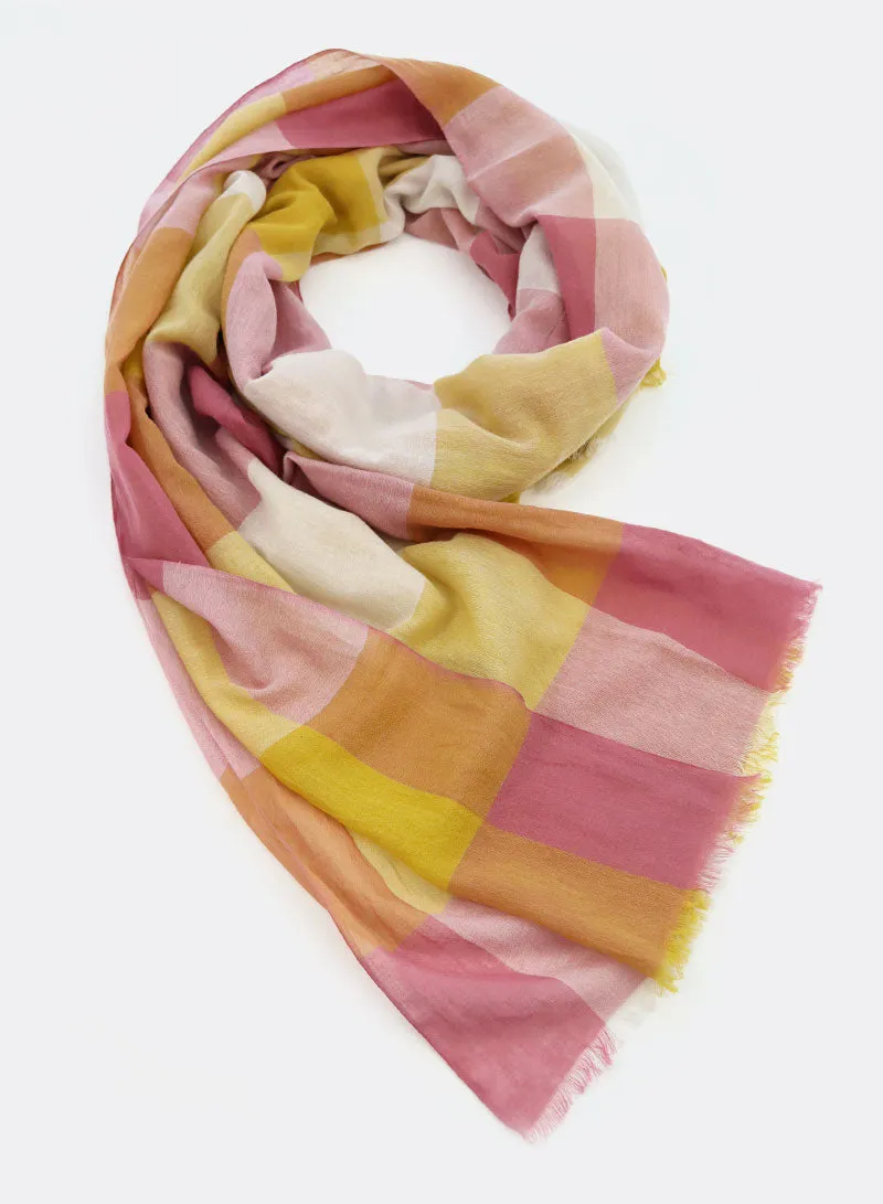 djian-karo-schal-bio-baumwolle-gelb-rosa-70x200 image 1
