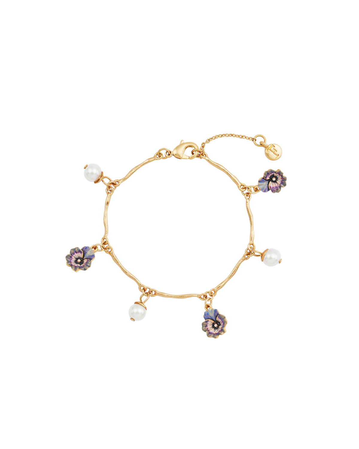 fable-england-jewellery-pansy-pearl-charm-armband-gold image 1