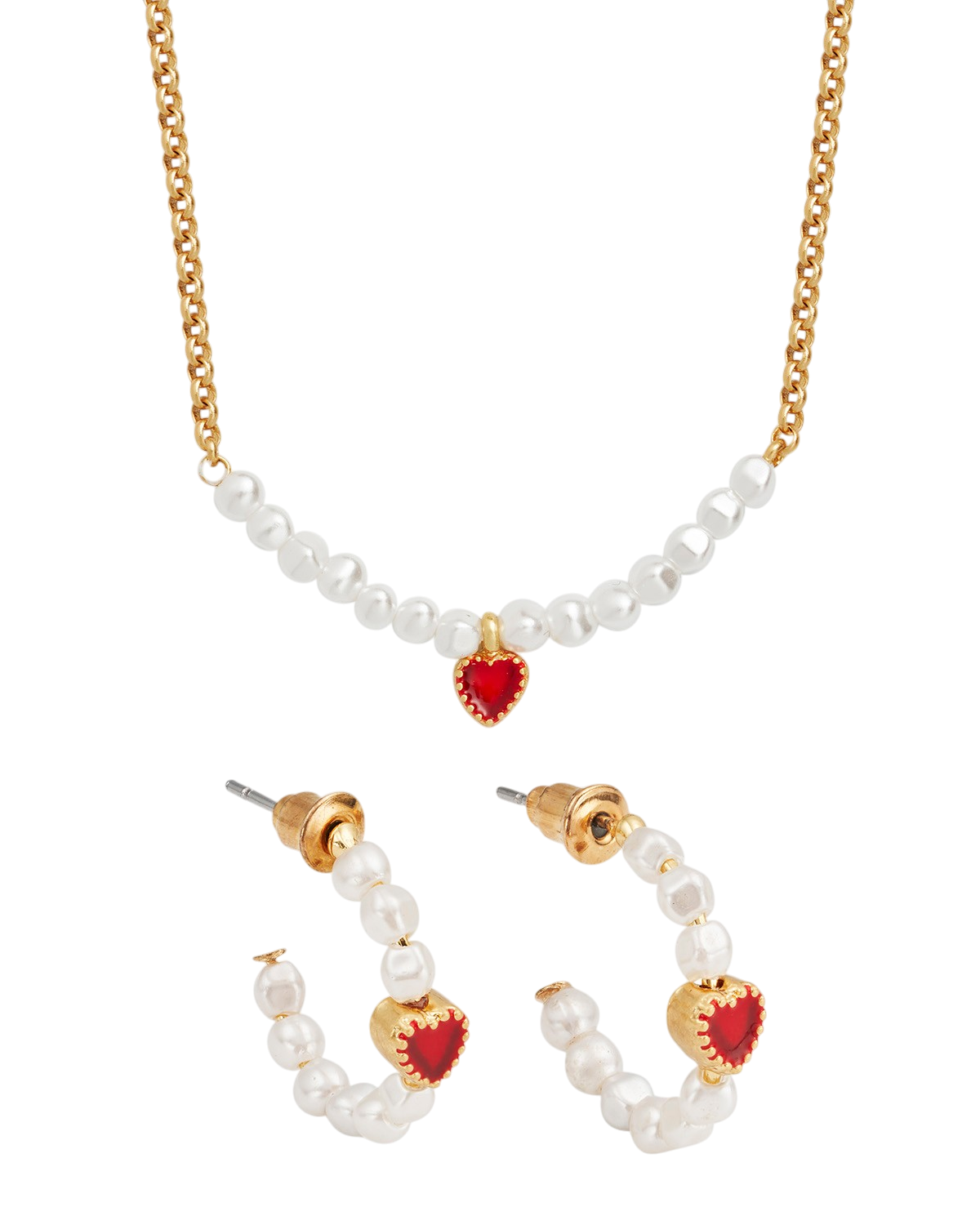 fable-england-love-heart-schmuckset-perle-rot-gold image 1