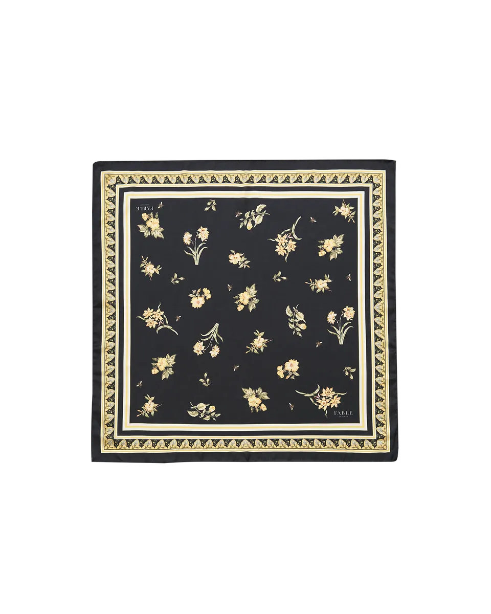 fable-england-nouveau-floral-vierecktuch-schal-schwarz-gelb image 1