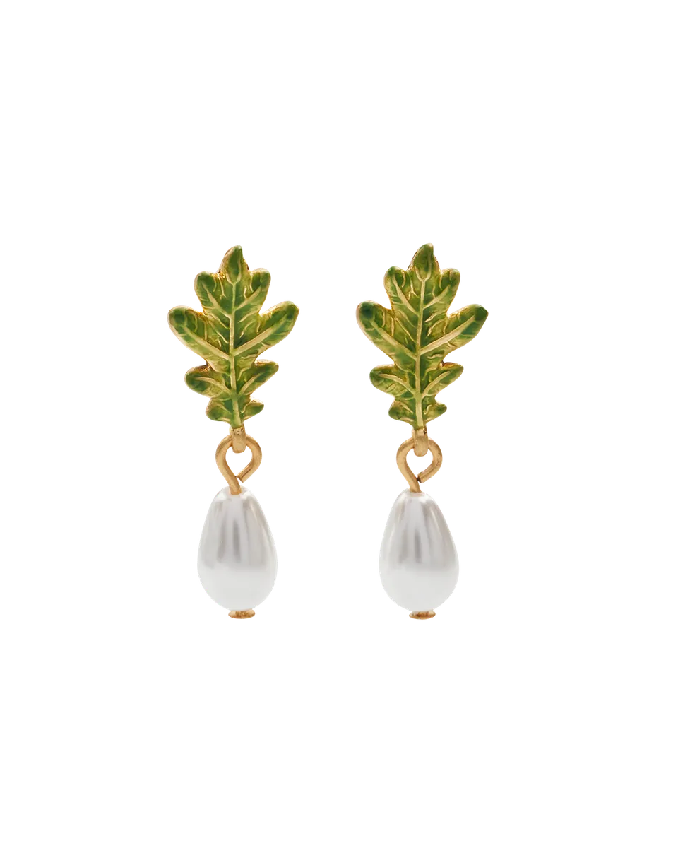 fable-england-oak-leaf-pearl-ohrringe-gold-perle image 1