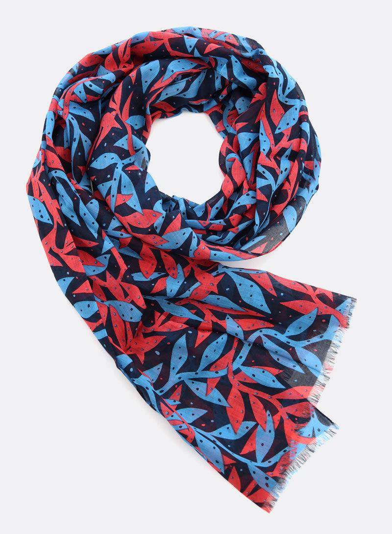 djian-alga-schal-modal-baumwolle-blau-rot-floral image 1