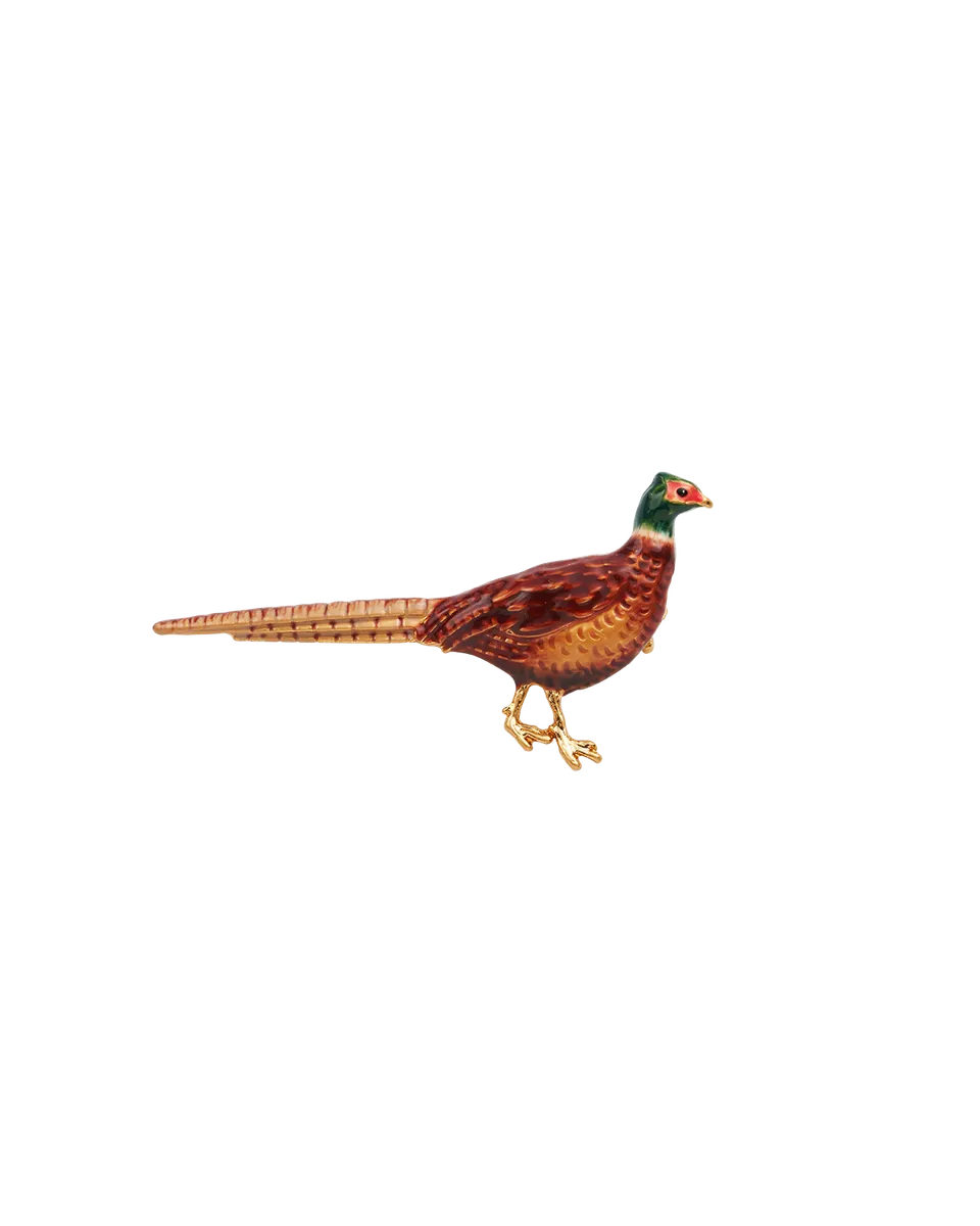 fable-england-golden-pheasant-brosche-gold-fasan-handbemalt image 1