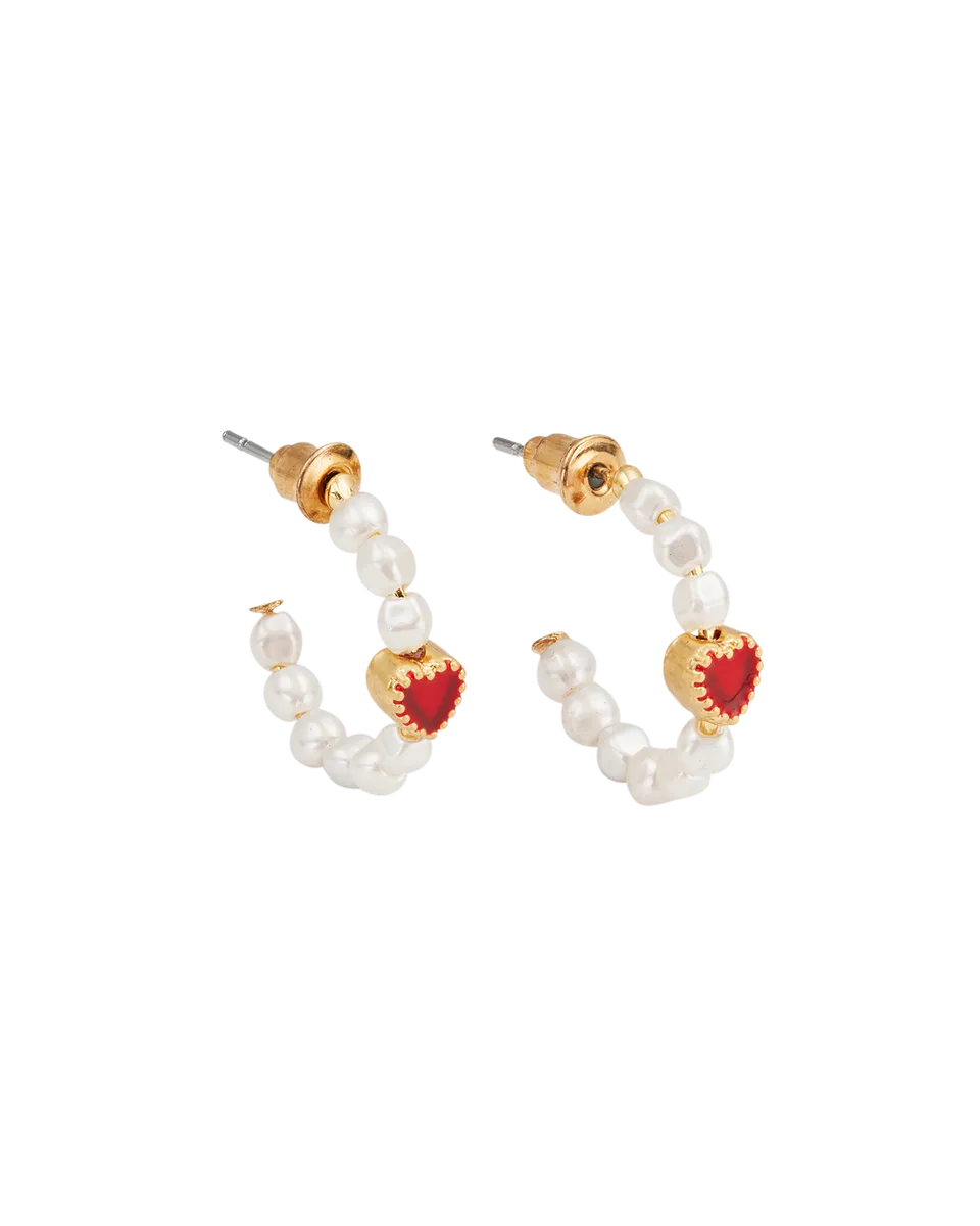 fable-england-jewellery-love-heart-pearl-hoop-ohrringe-gold-rot image 1