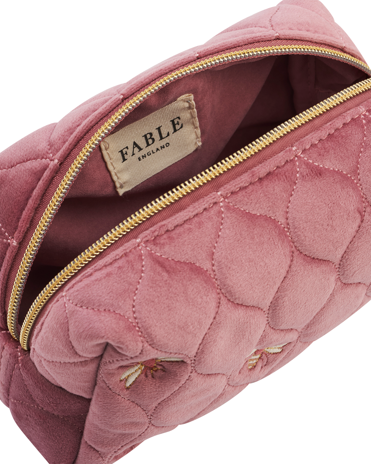 fable-england-quilted-bee-kosmetiktasche-rosa-samt-gesteppt image 6