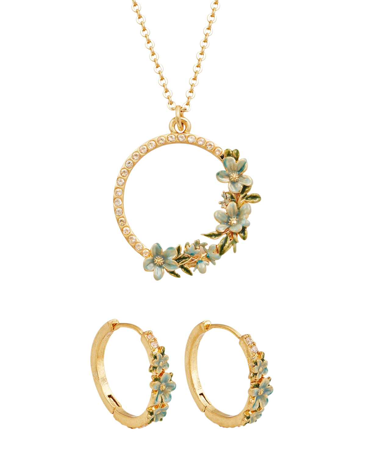 fable-england-floral-wreath-schmuckset-gold-blumen-kette-creolen image 1