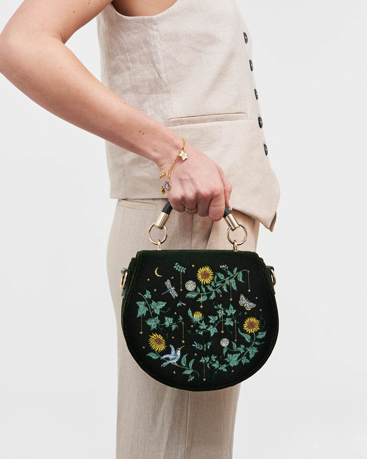 fable-charlotte-sunflower-top-handle-bag-samt-gr-n image 2