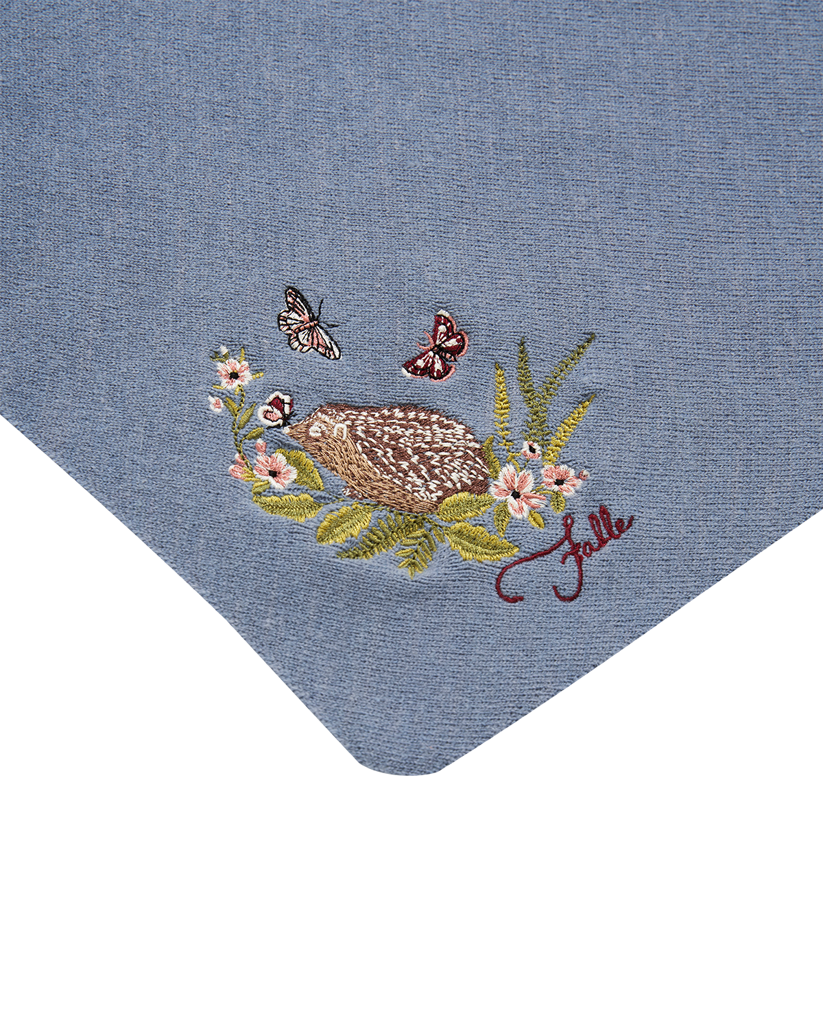 fable-england-hedgehog-dreieckstuch-schal-blau-stickerei image 3