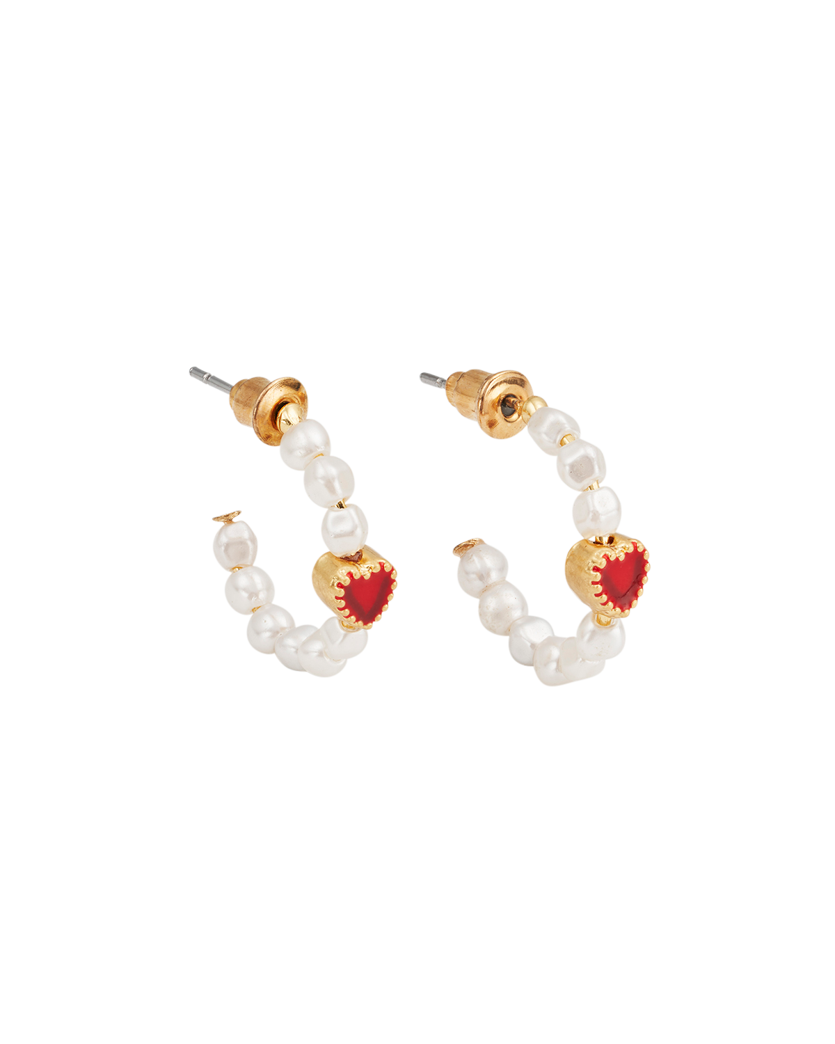 fable-england-jewellery-love-heart-pearl-hoop-ohrringe-gold-rot image 1