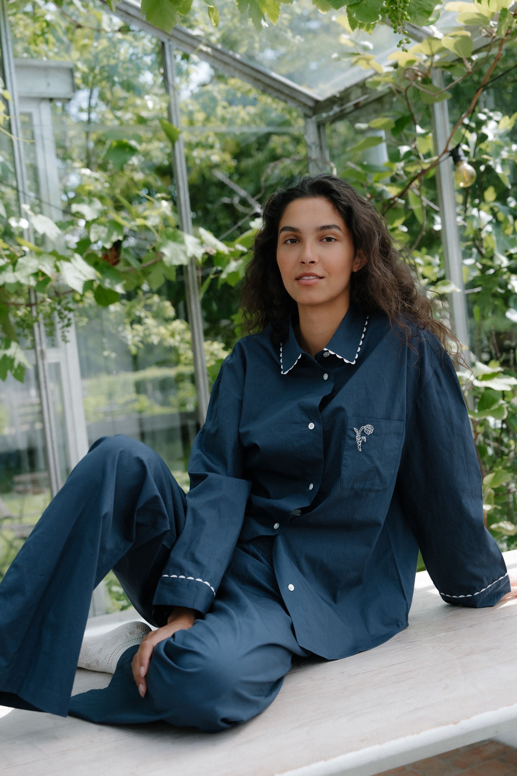 becks-ndergaard-homewear-scallop-pyjamas-pyjamahemd-navy-blue-bio-baumwolle image 4