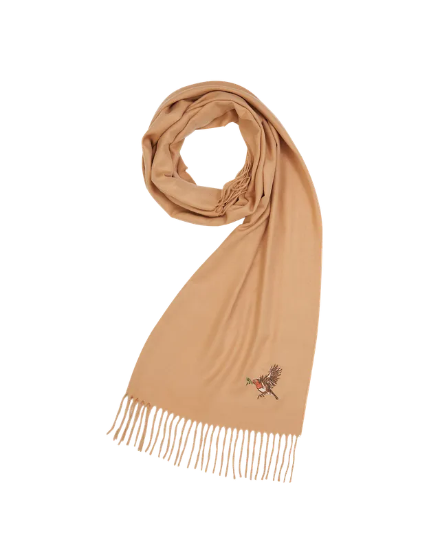 fable-england-robin-schal-camel-rotkehlchen-bestickt image 1