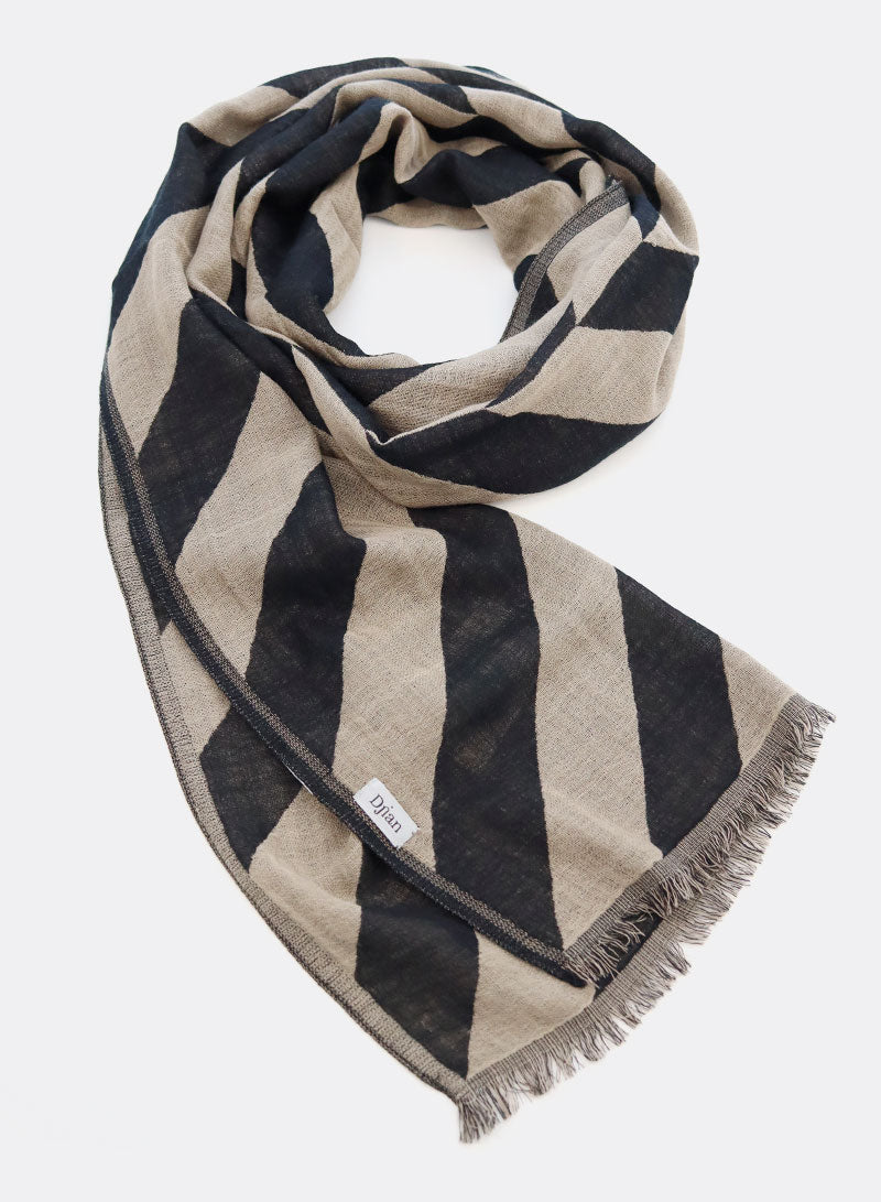 djian-bold-stripes-schal-merinowolle-beige-schwarz image 2
