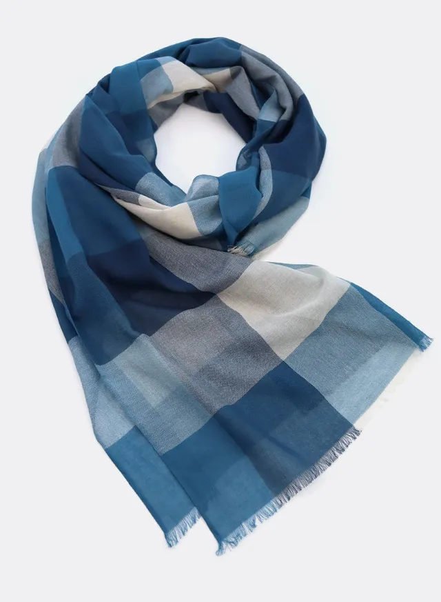 djian-karo-schal-baumwolle-blau-karo-70x200-cm image 1