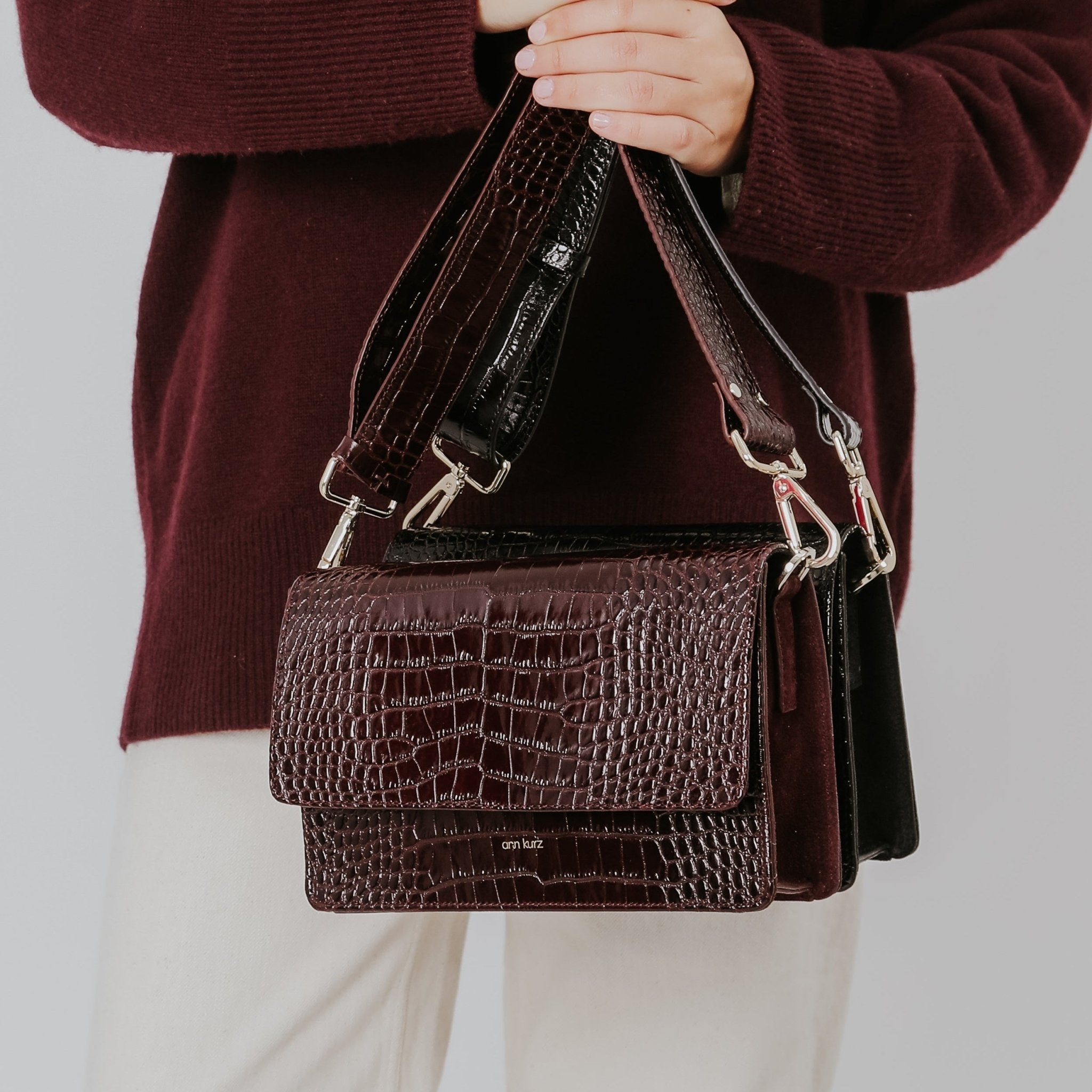 ann-kurz-perfect-square-kroko-umh-ngetasche-bordeaux-klappe image 3