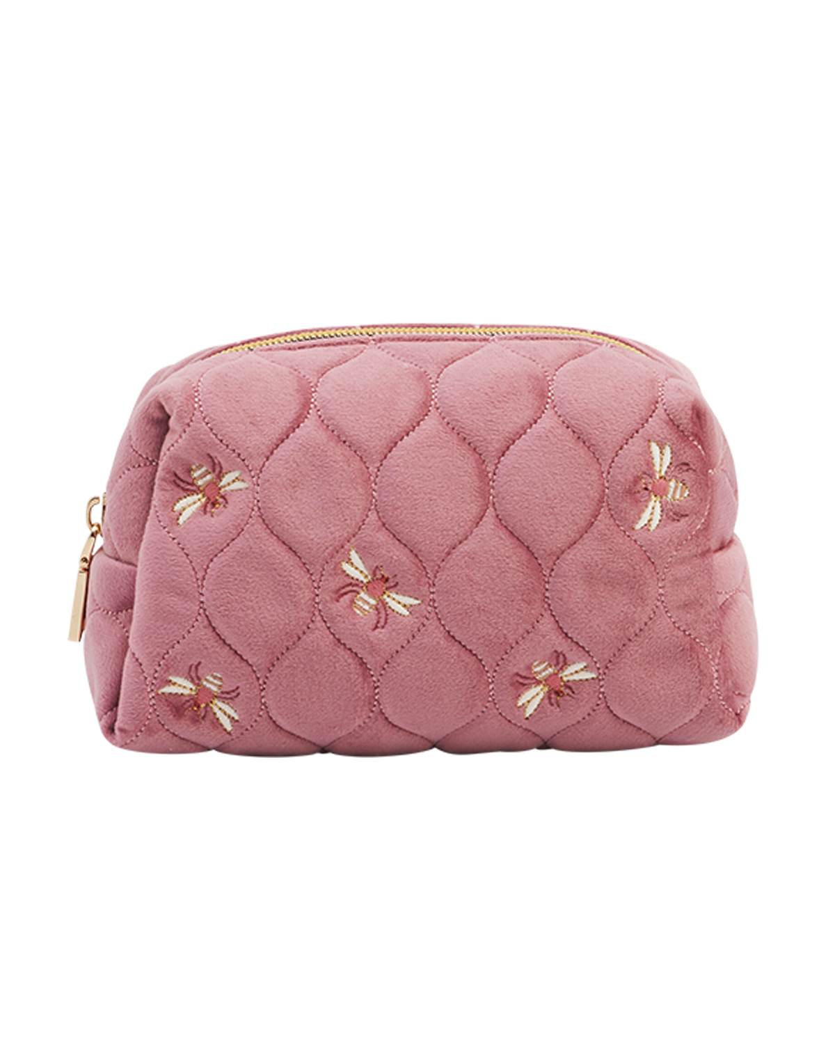 fable-england-quilted-bee-kosmetiktasche-rosa-samt-gesteppt image 1