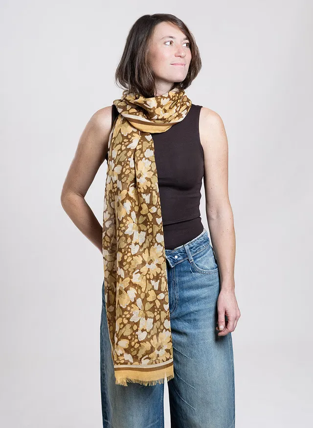djian-elsa-schal-baumwolle-braun-gr-n-floral image 1