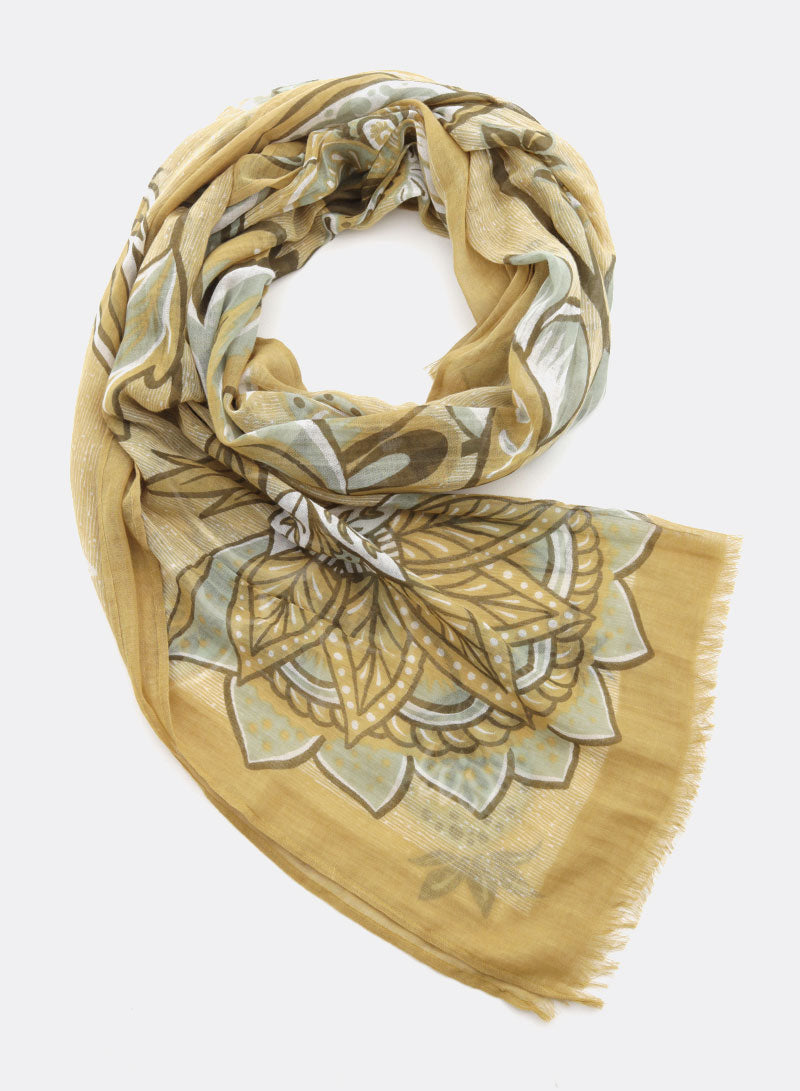 djian-dala-schal-baumwolle-floral-braun-gr-n-70x190-cm image 2