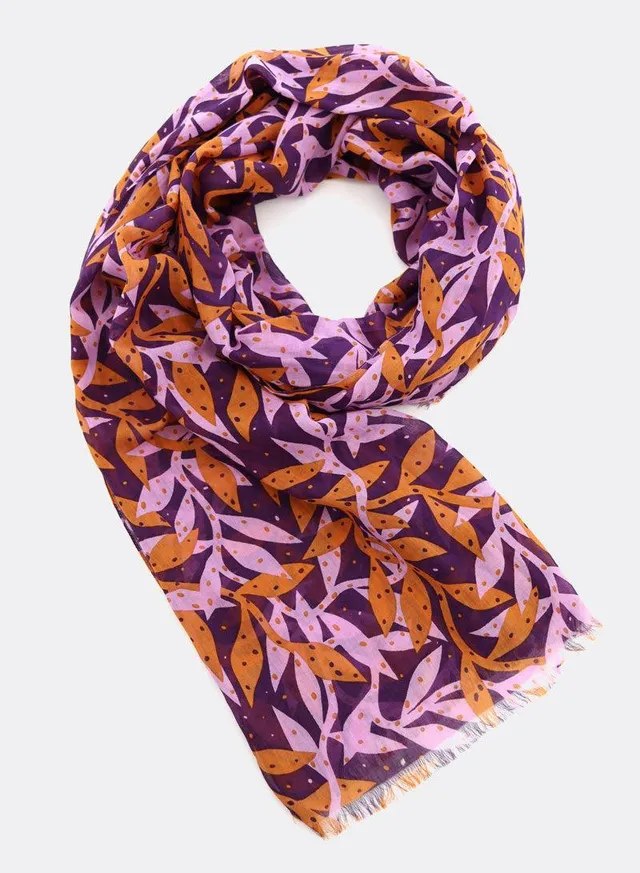 djian-alga-schal-baumwolle-modal-floral-lila-65x180 image 1