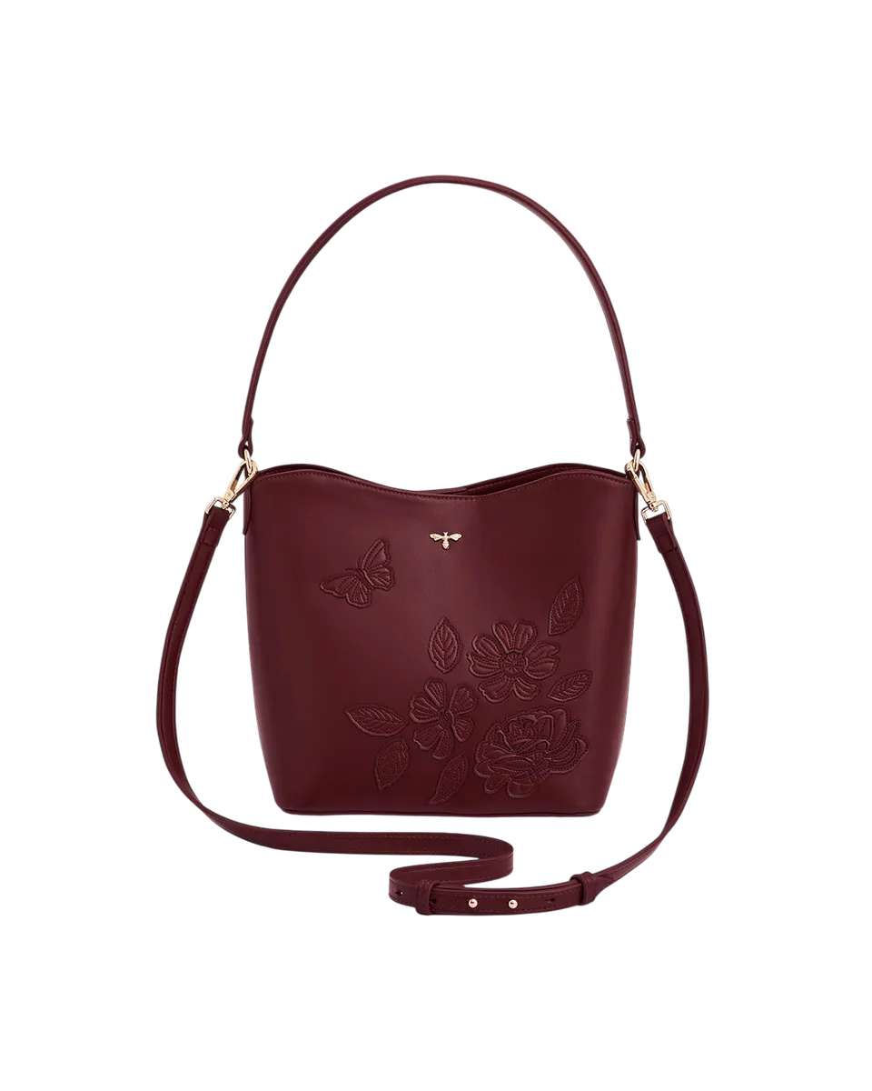 fable-england-floral-butterfly-bucket-bag-bordeaux-applikation image 1