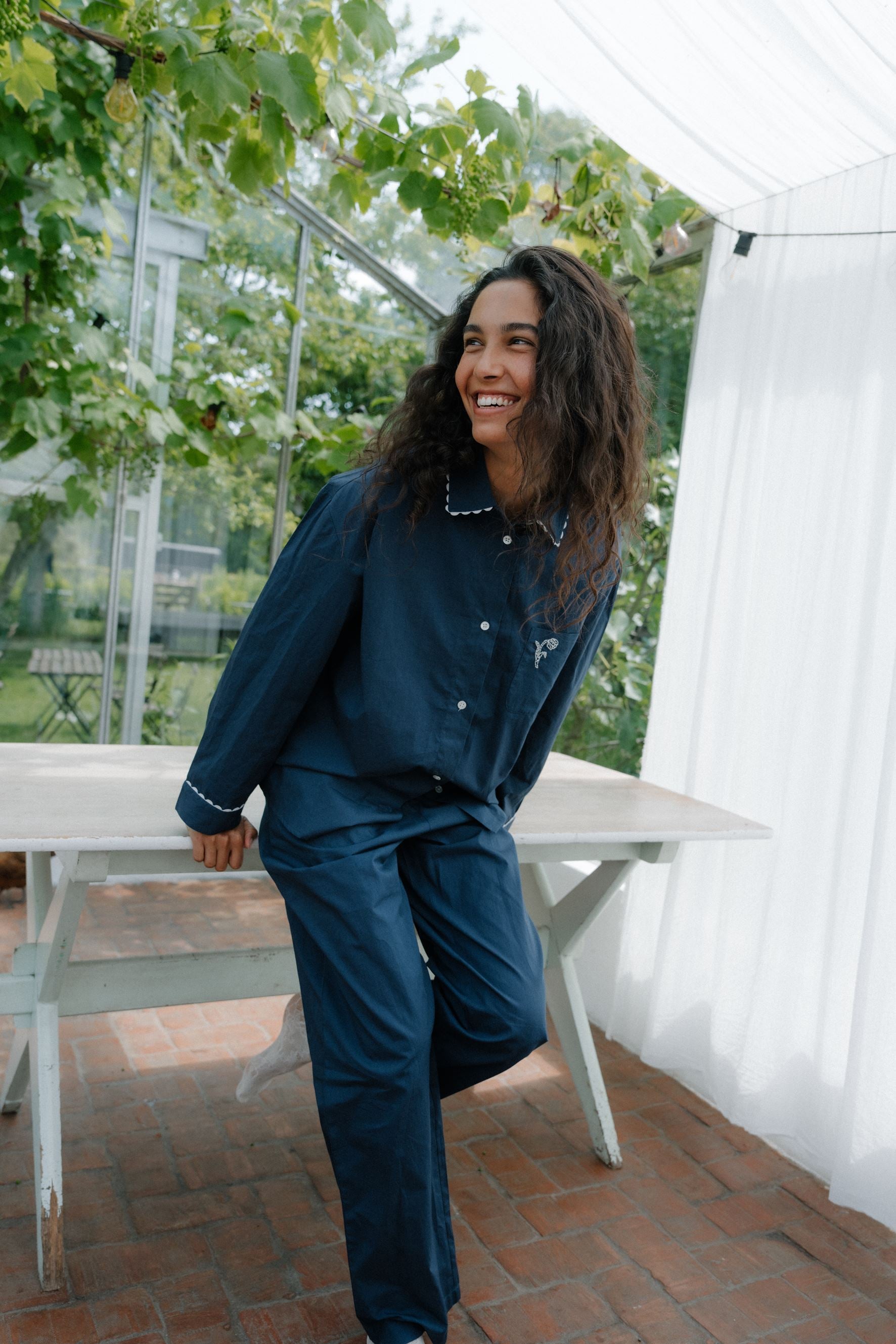 becks-ndergaard-homewear-scallop-pyjamas-pyjamahemd-navy-blue-bio-baumwolle image 1