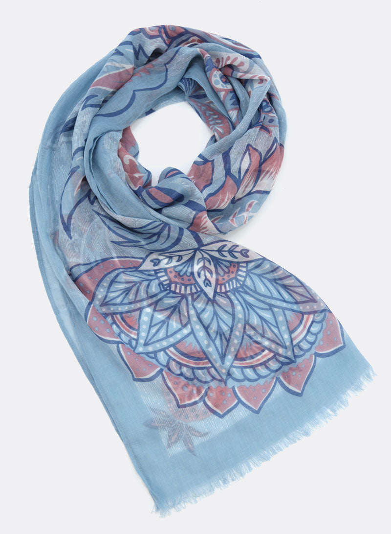 djian-dala-schal-baumwolle-floral-blau-rosa-70x190 image 1