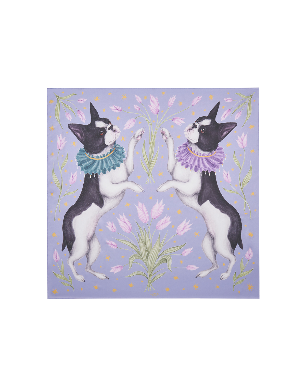 fable-england-catherine-rowe-pet-portraits-frenchie-schal-lavendel-seide image 1