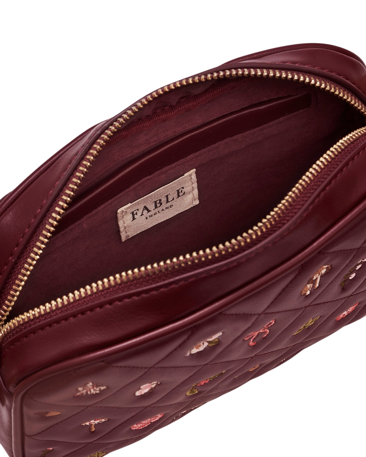 fable-england-alice-orla-camera-bag-bordeaux-stickerei-pilze image 5