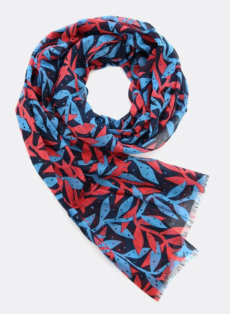 djian-alga-schal-modal-baumwolle-blau-rot-floral image 1