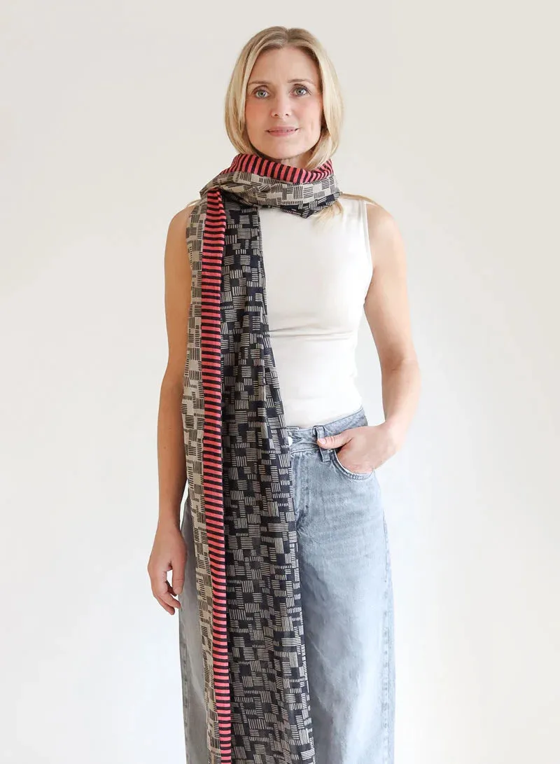 djian-greta-schal-aus-baumwolle-beige-schwarz-70x200-cm image 1