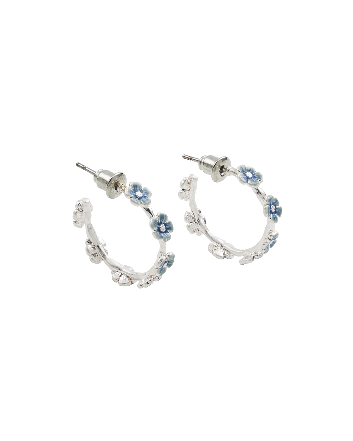 fable-england-jewellery-forget-me-not-silver-stud-hoop-ohrringe-silber image 1