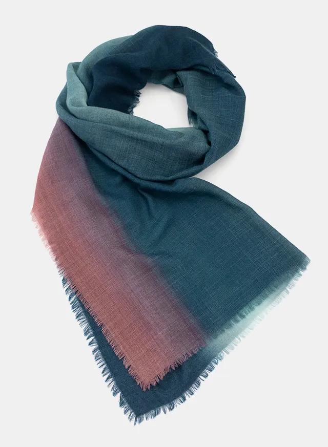 djian-ilvie-schal-merinowolle-blau-rosa-70x180 image 1