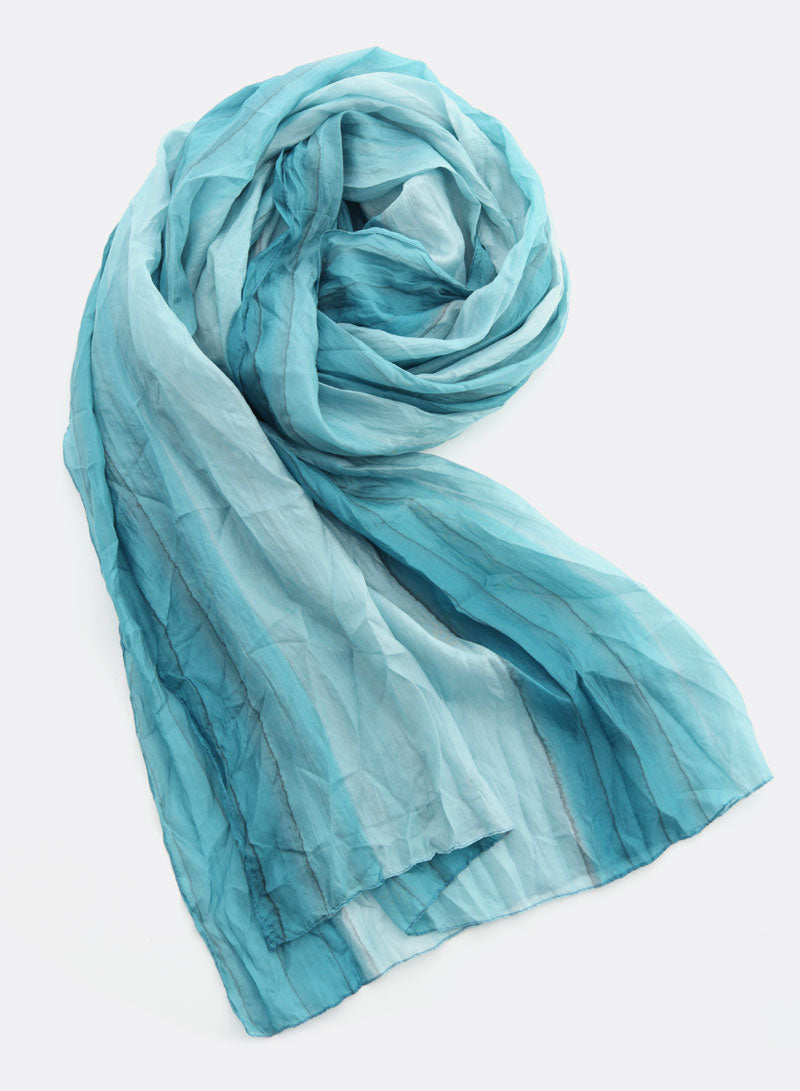 djian-pattee-schal-reine-seide-blau-batik-gestreift image 2