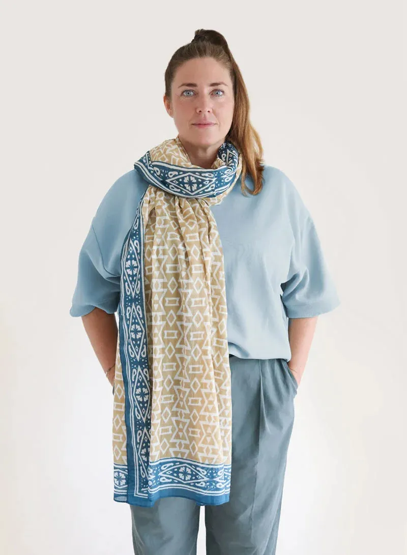 djian-mala-baumwollschal-beige-blau-100-x-200-cm image 1