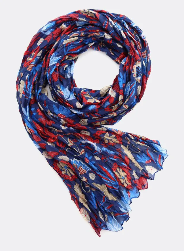 djian-meadow-schal-reine-seide-blau-floral-gecrasht image 1