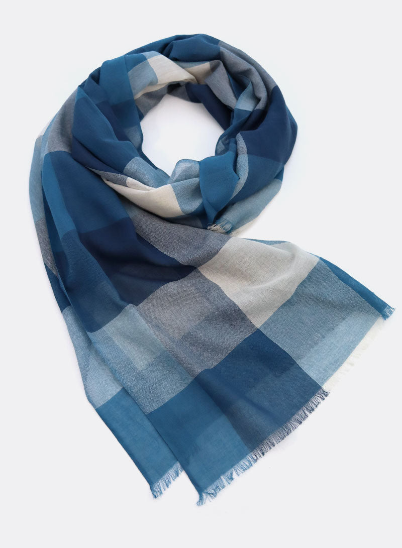 djian-karo-schal-baumwolle-blau-karo-70x200-cm image 1
