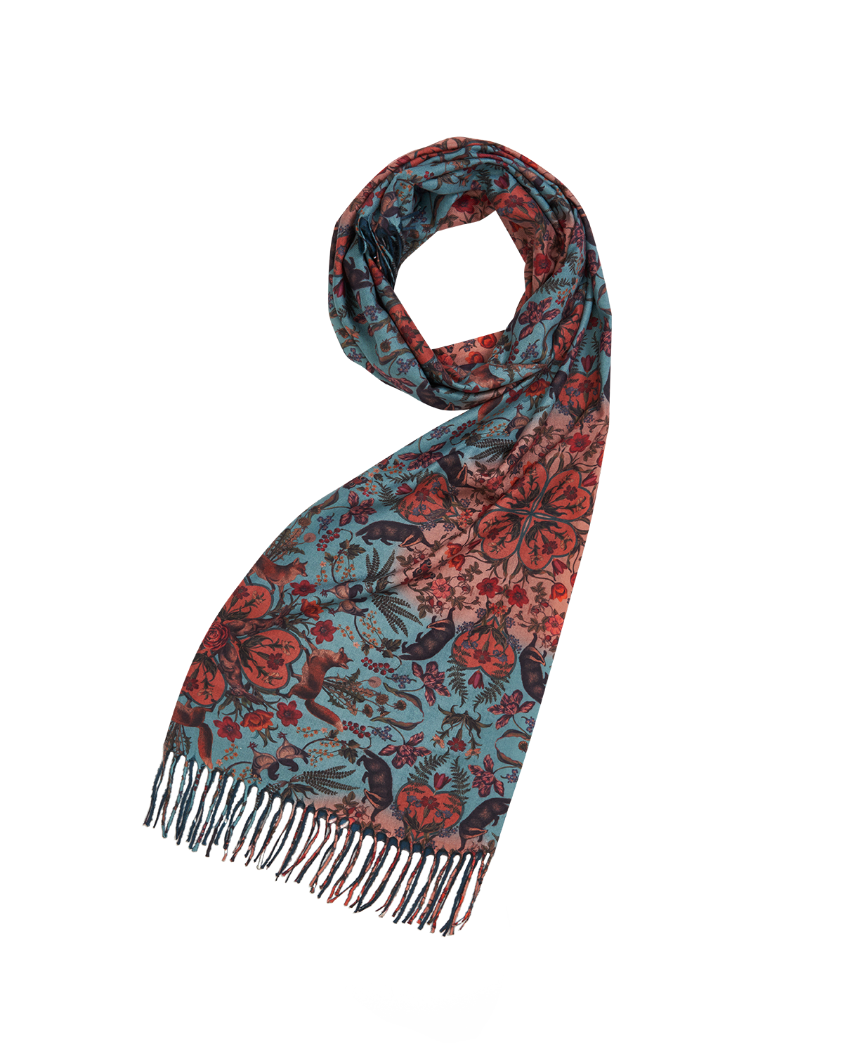 fable-england-folksy-fox-schal-teal-mit-quasten image 1
