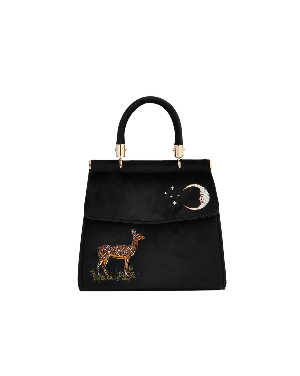 fable-england-deer-moon-tote-handtasche-samt-schwarz image 1