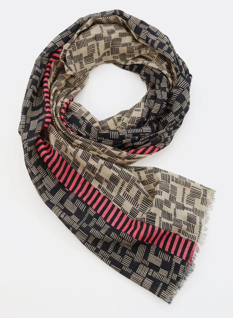 djian-greta-schal-aus-baumwolle-beige-schwarz-70x200-cm image 2