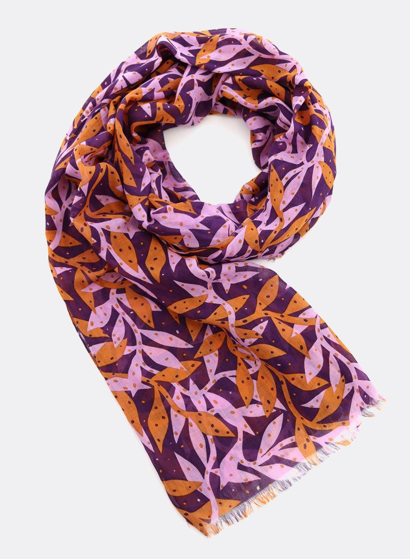 djian-alga-schal-baumwolle-modal-floral-lila-65x180 image 1