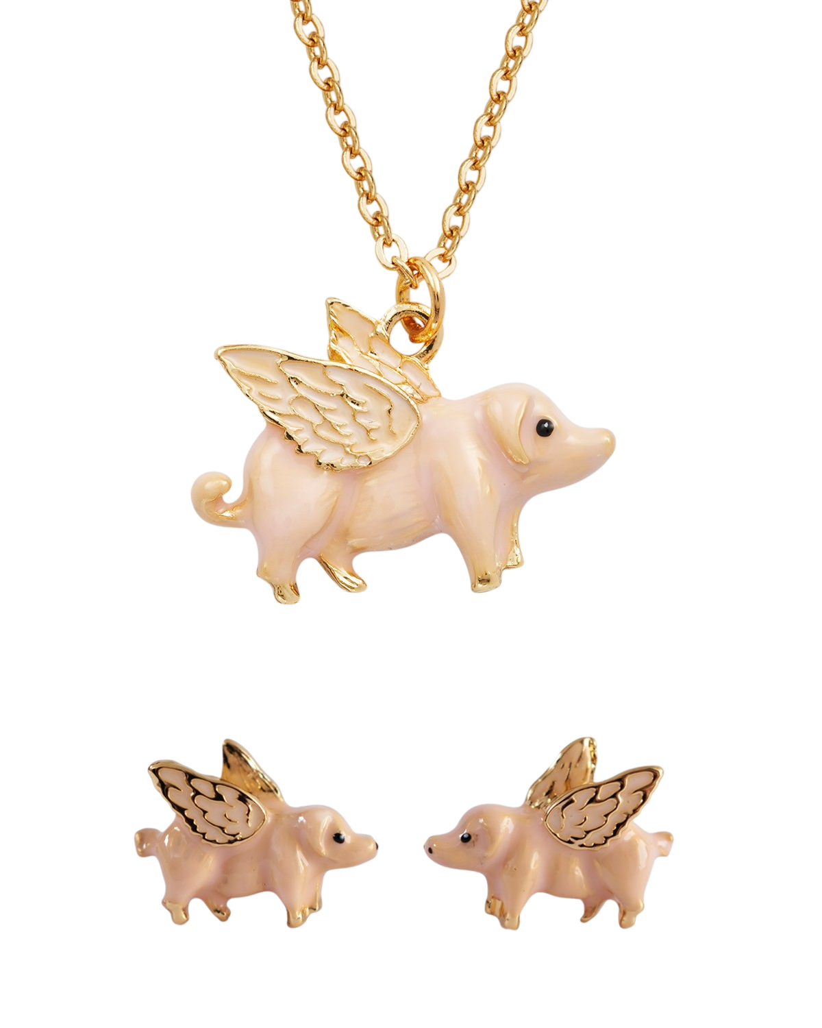 fable-england-flying-pig-halskette-ohrringe-schmuckset-gold image 1