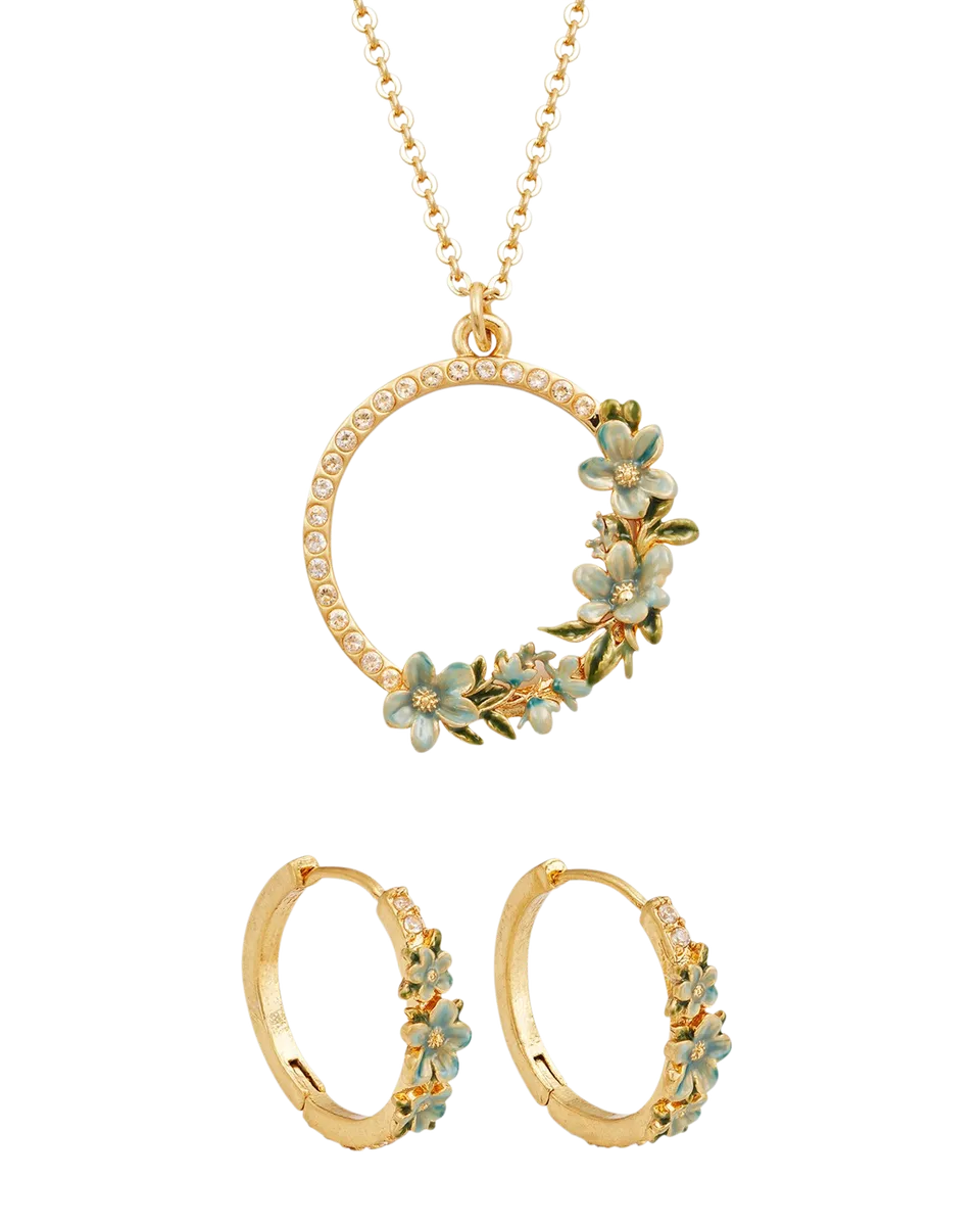 fable-england-floral-wreath-schmuckset-gold-blumen-kette-creolen image 1