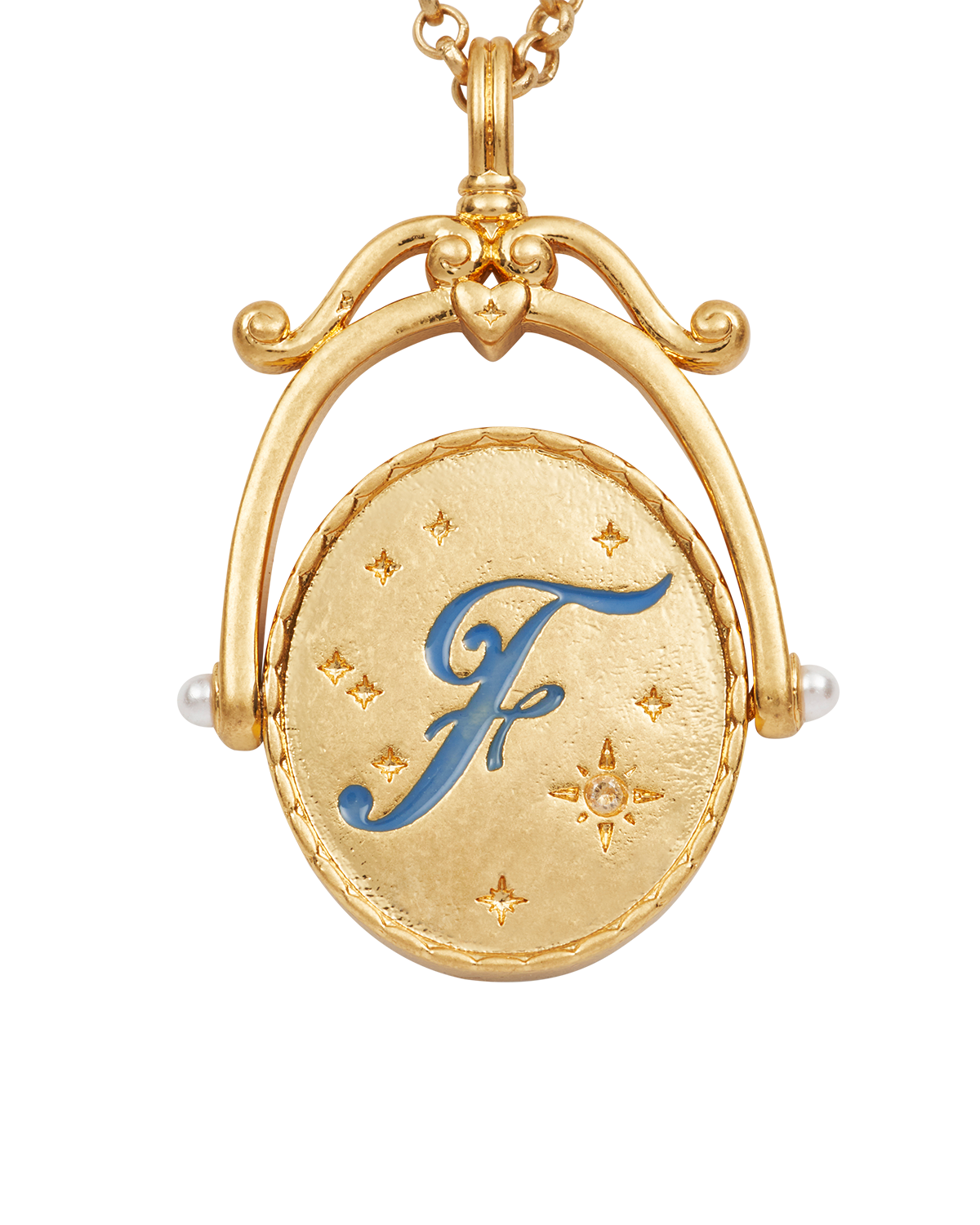 fable-england-jewellery-f-initial-forget-me-not-spinner-halskette-gold image 1