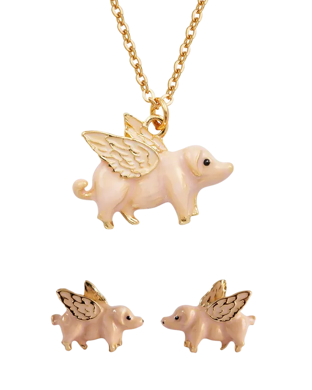 fable-england-flying-pig-halskette-ohrringe-schmuckset-gold image 1